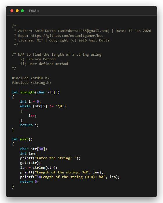 WAP to find the length of a string using i) Library Method ii) User defined method